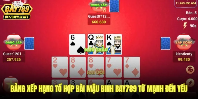 Bài Mậu Binh Bay789 - Luật Xếp 3 Chi Chuẩn 13 Lá 3 Bảng xếp hạng tổ hợp bài mậu binh Bay789 từ thùng phá sảnh đến mậu thầu